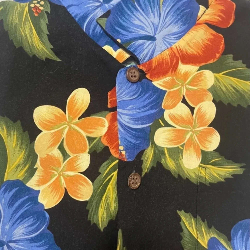 reyn spooner Kids Black Hawaiian Shirt with Blue, Yellow & Orange Floral Print